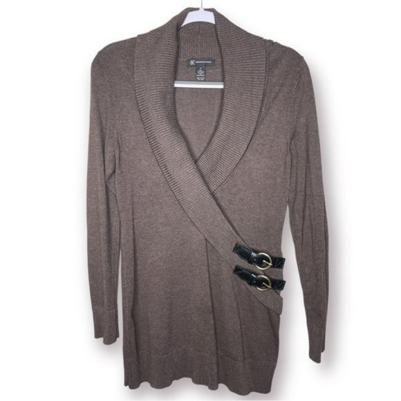 INC International Concepts Sz S Brown Faux Wrap V Neck Belted Tunic Sweater $70 - Picture 1 of 10
